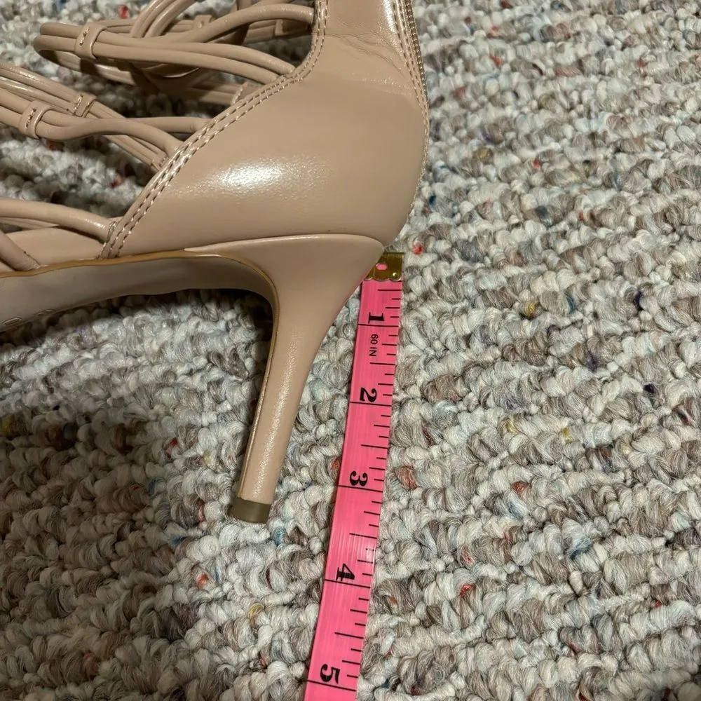 Like New BCBGeneration Maria Nude Beige Stiletto Zip-Up Strappy Heels- Size 10 - Image 6