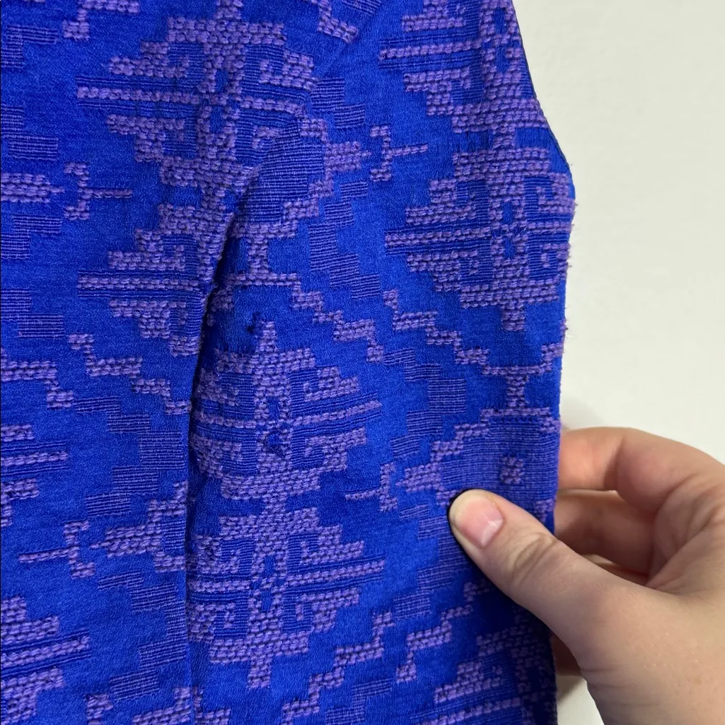 Maeve Anthropologie Averie Royal Blue Aztec Fit And Flare Brocade Dress Size 14 - Image 8