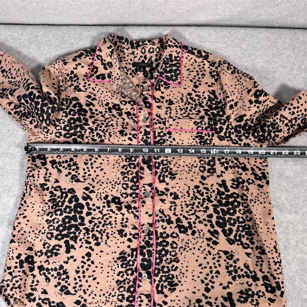J.Crew Shirt Womens Size M Leopard Print Linen Cotton Button Up Brown Size M - Image 9