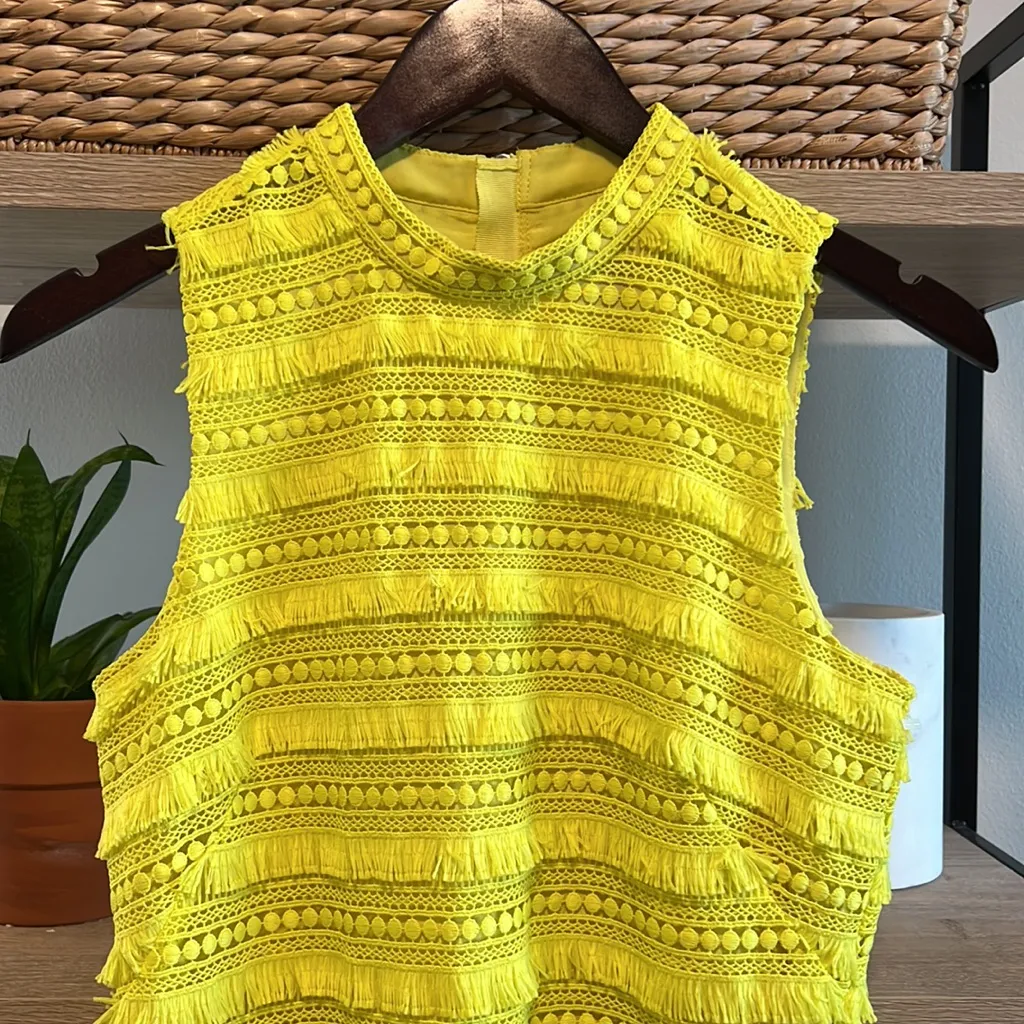 J Crew Yellow Fringe Tiered Lace Sheath Sleeveless Dress, 2 - Image 3
