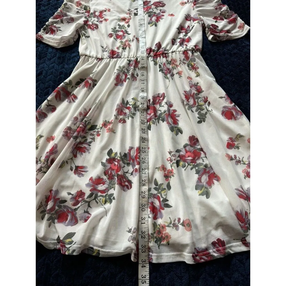 Maurices Womens White‎ Dress w Floral Casual Silky Sheer Overlay Size Small - Image 7