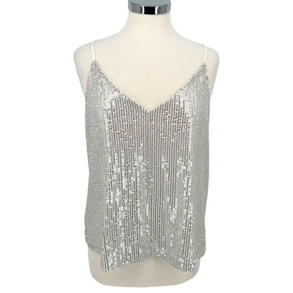 Vine & Love Silver Sequin Sleeveless Party Night Out Tank Top Size Medium NWT - Image 2