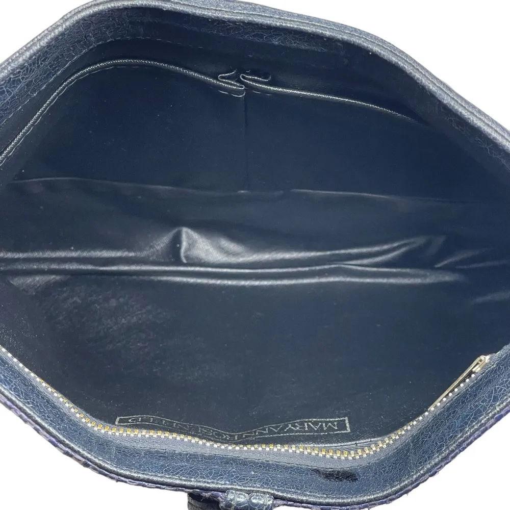 Vintage: Maryann Rosenfeld ✿ Hinged Convertible Clutch Handbag ✿ Navy Woven ✿ - Image 10