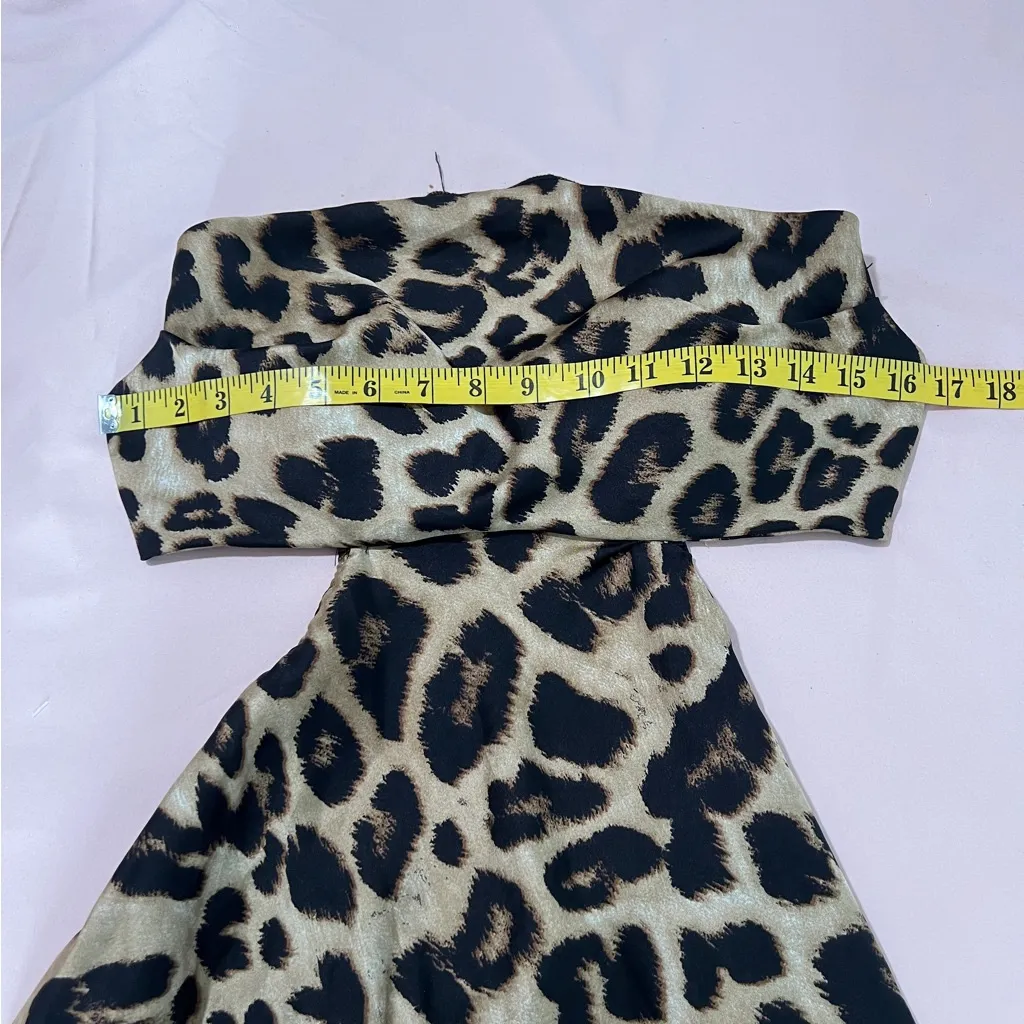Mable Leopard Print Padded Bust Cowl Neck Open Back Satin Mini‎ Dress Mob Wife Tan Size M - Image 13