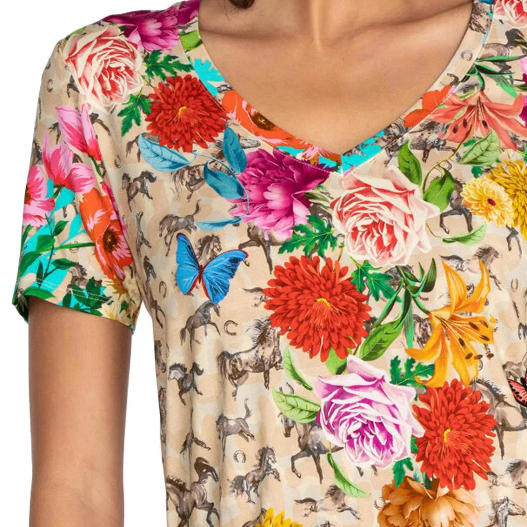 Johnny Was Lace Garden Favorite V-Neck Tee Shirt Top Blouse Women's Size XXS - Image 4