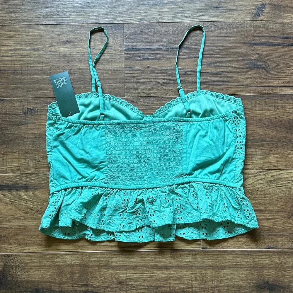 Wild Fable Aqua Green Lace Up Eyelet Corset Top Peplum Cropped Size M NWT - Image 4