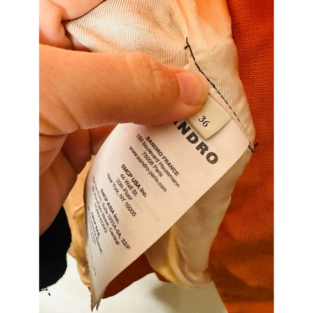 SANDRO Orange Crepe Collar Front Button Long Sleeves Harper Blazer Size 36 - Image 11