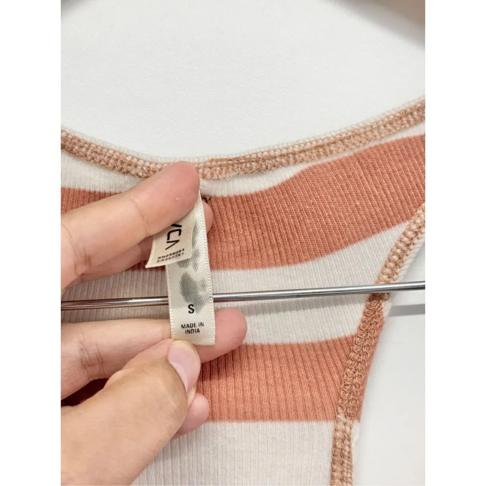 RVCA Maxi Dress Size Small Striped Sleeveless Womens Ribbed Tan White - Image 9