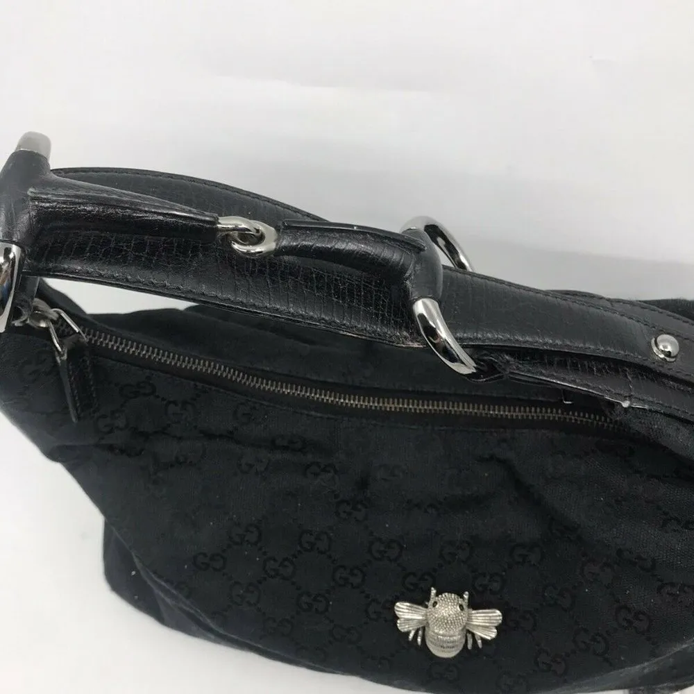 GUCCI Black Hobo Bag W/ Customized Vintage Bee - Image 5