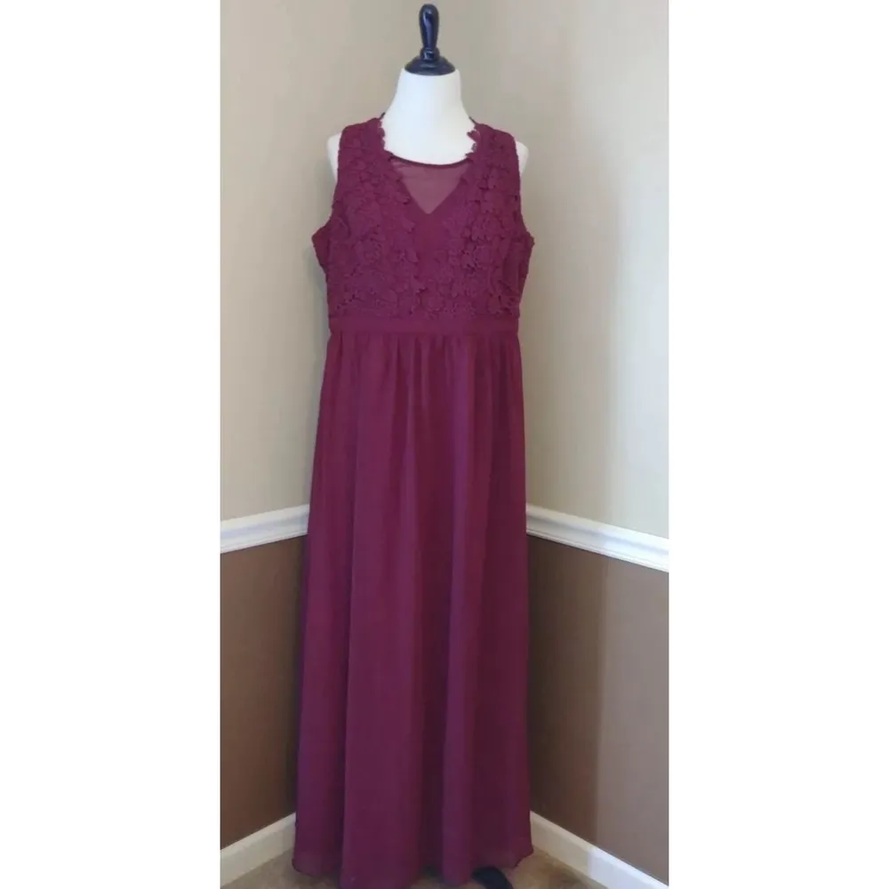 Burgundy Chiffon Crochet Lace Formal Maxi Dress by Chi Chi London from Modcloth - Image 2