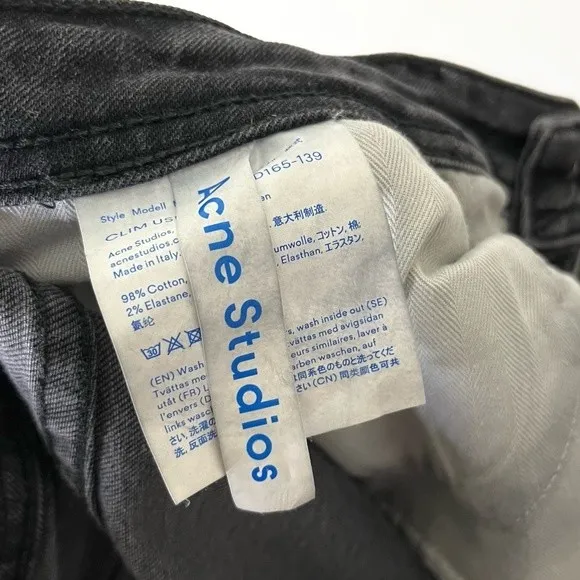Acne Studios Climb Skinny Jeans Used Black Women’s Size 30 Raw Hem Faded Look - Image 11
