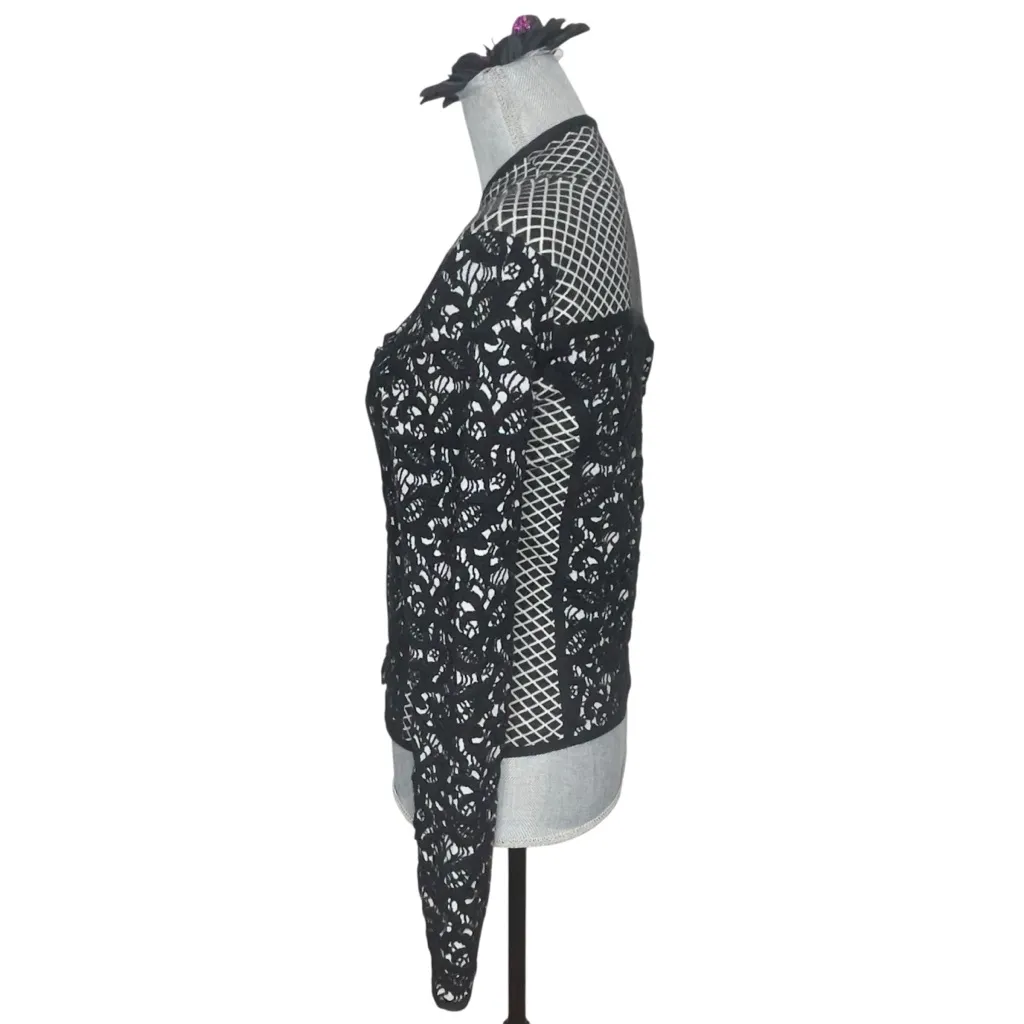 MOTH | Anthropologie Black Jacquard Lace Moto Jacket size SP - Image 3