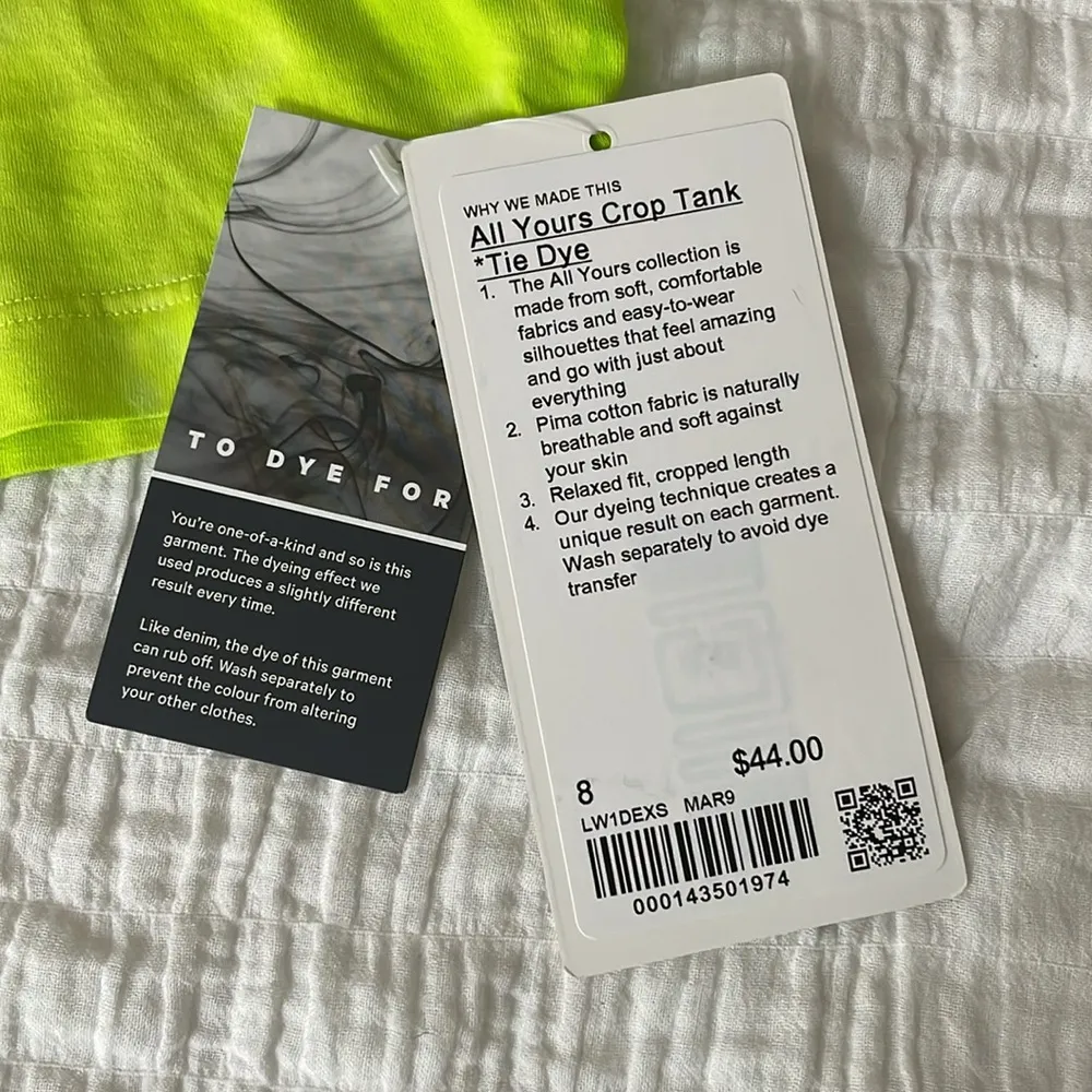 LULULEMON All Yours Cropped Tank Top in Marmoleado Tie Dye Eccentric Lime Size 8 - Image 8