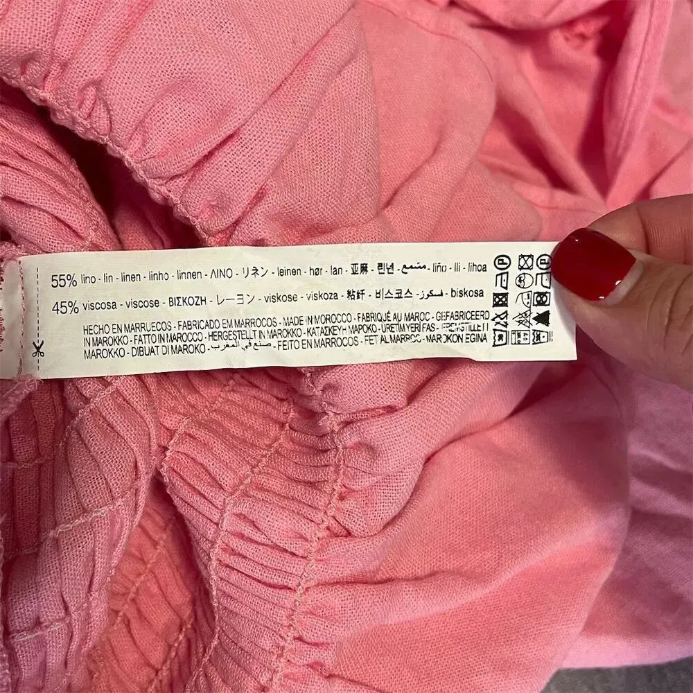 Zara Women's XS Pink Ruffle Smocked Bodice Mini Dress Bubble Sleeve - Image 9