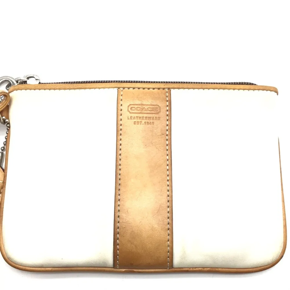 COACH white canvas w/brown trim wristlet - Image 6