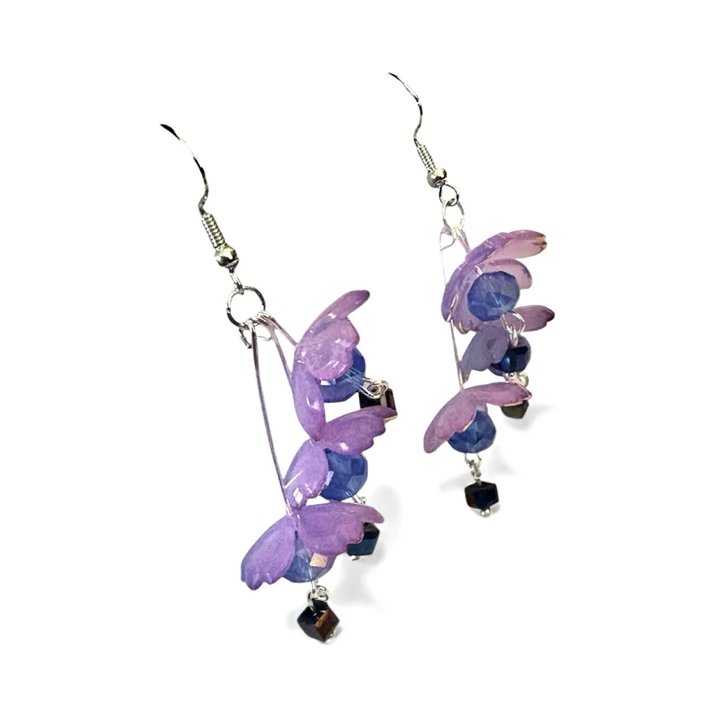 Fairy Earrings with Lucite Flowers and Crystals on 925
Stamped Hooks Purple - Image 6