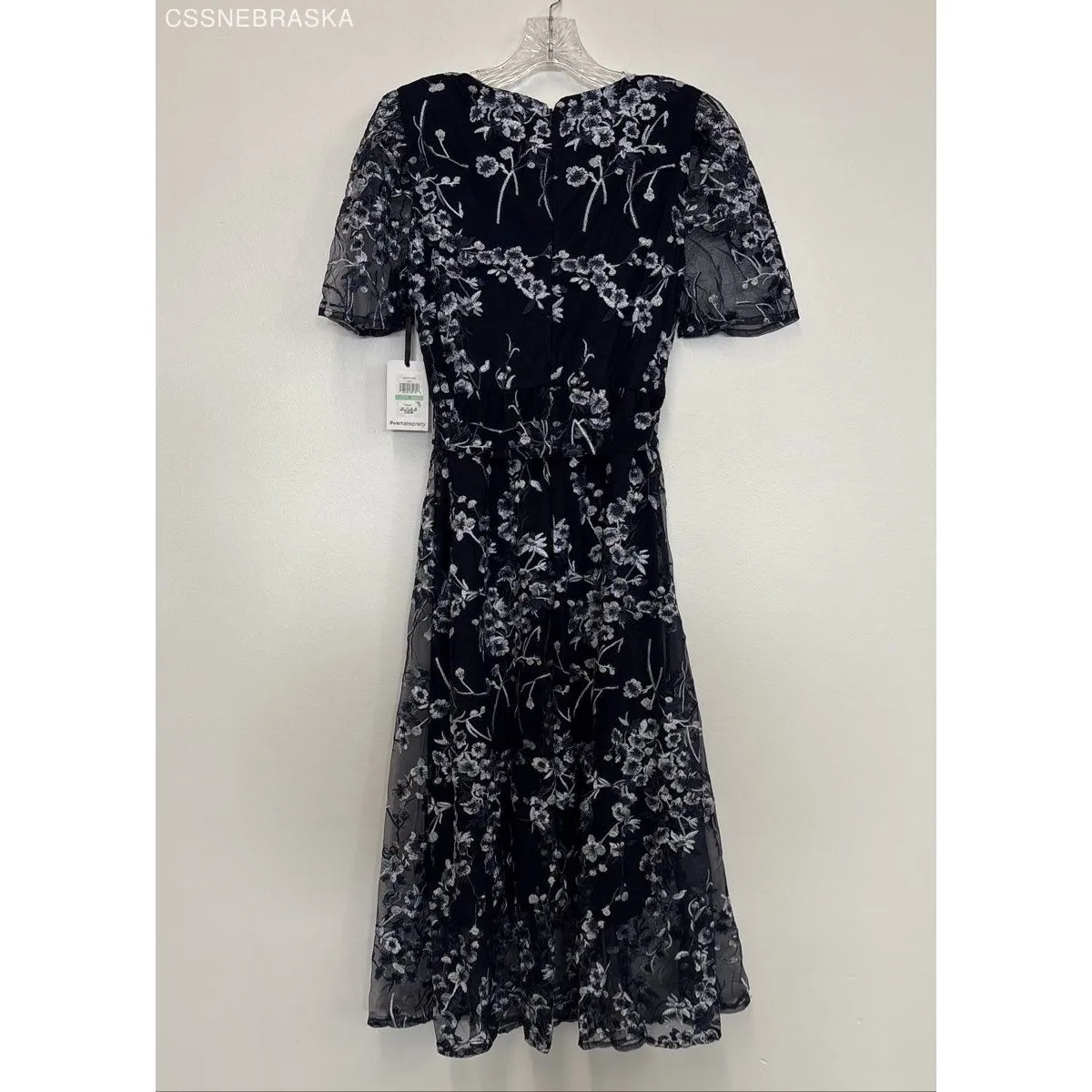 Kensie Navy Blue Embroidered Mesh Dress Sheer Overlay Floral Midi - Size 8 - Image 6