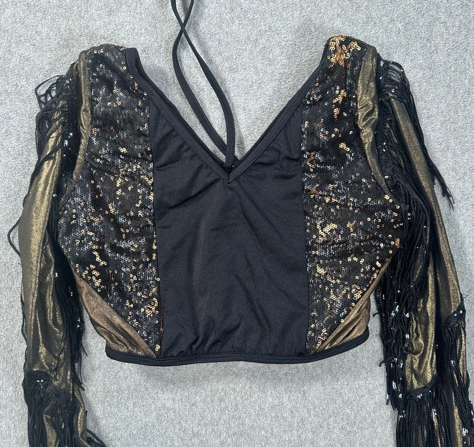 Revolution 10th House Dance Costume Top Size MA TH25247 Black Gold Sequin Fringe - Image 7