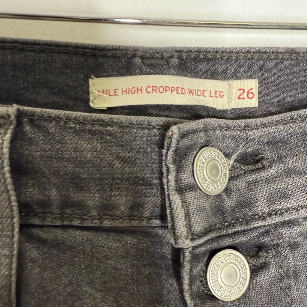 Levi’s Mile High Cropped Wide Leg Jeans W26 L27 Black High Rise Button Fly - Image 4