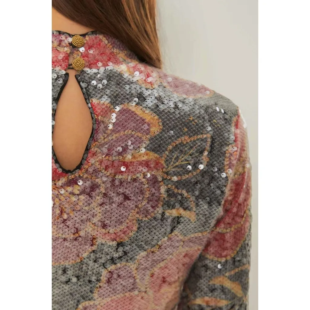 NWT Farm Rio Shiny Chita Tulle Sequins Floral Multicolor Blouse Size S - Image 4