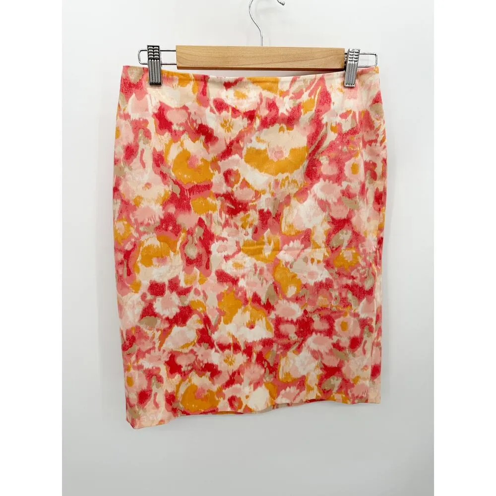 Talbots Skirt Women 2 PETITE NWT Orange Pink White Printed Pencil Cotton Blend - Image 8