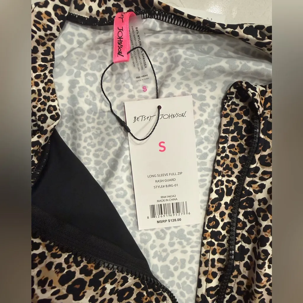 Betsey Johnson Leopard Print Long Sleeve Full Zipper Women's Rash Guard Size S - Image 3