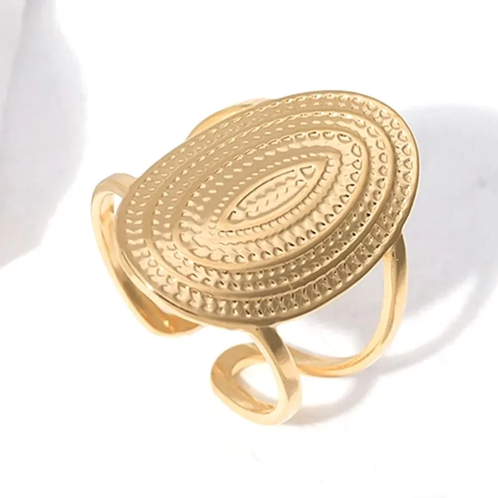 NEW Large Womens 18k Gold-Plated‎ Oval Engraved Adjustable Statement Ring - Image 7