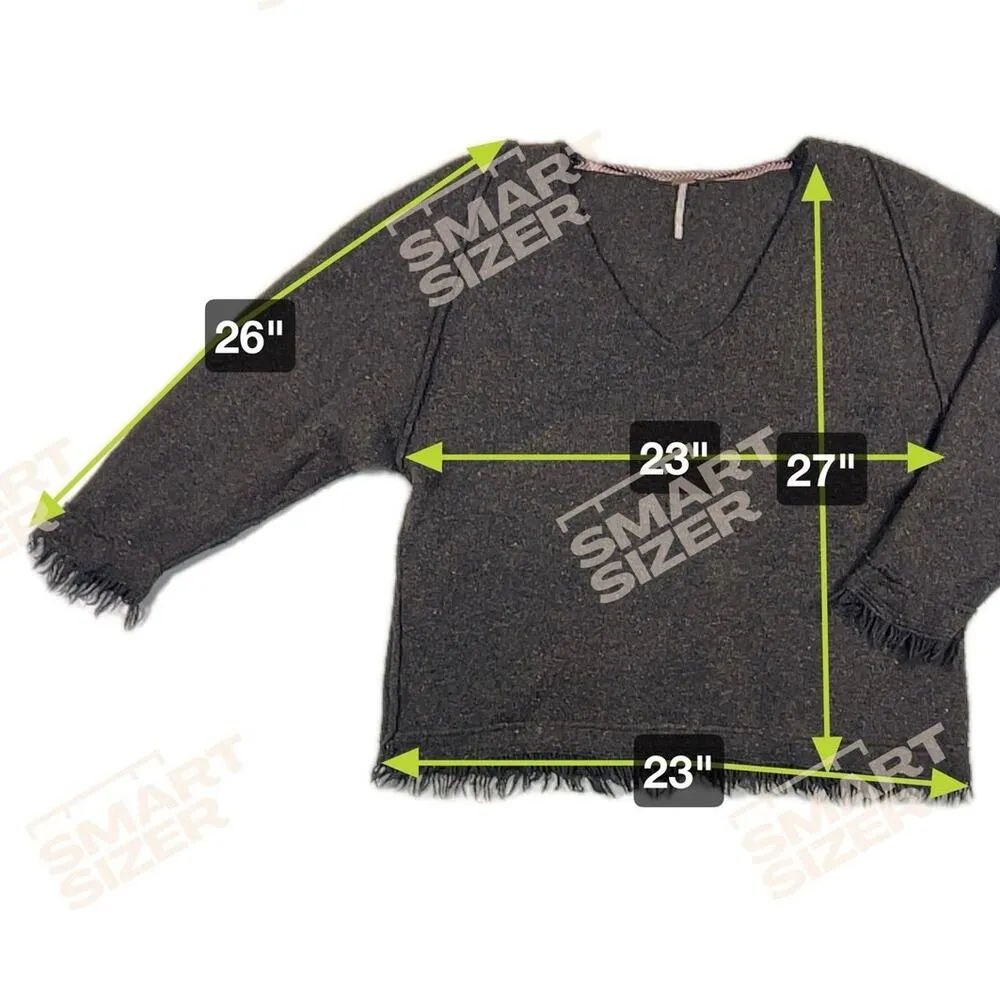 Free People Wool Blend Slubby Fringe V-Neck Sweater Gray-Brown-Black Size S - Image 8