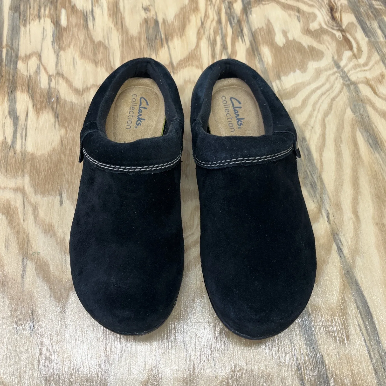 Clarks Roseville Echo Slip On Clog Black Suede Womens 6.5 Support Comfort - Image 6