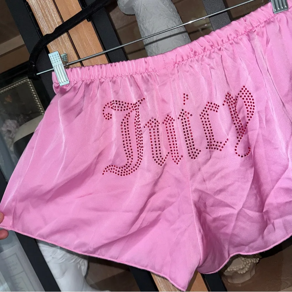 Y2K Juicy Couture bedazzled sleep shorts micro satin silky rhinestones barbie - Image 4