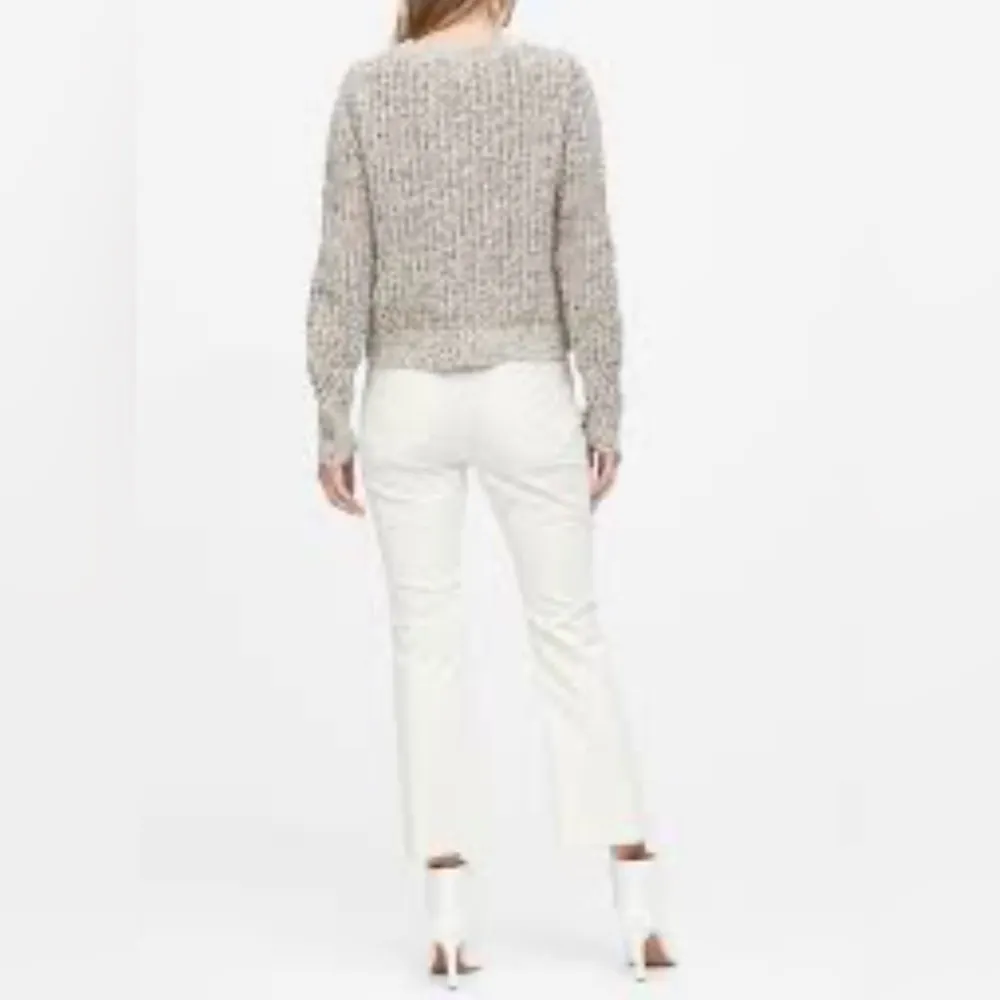 Banana Republic Chunky Pointelle Cropped Sweater Warm White Mustard Yellow Black - Image 6