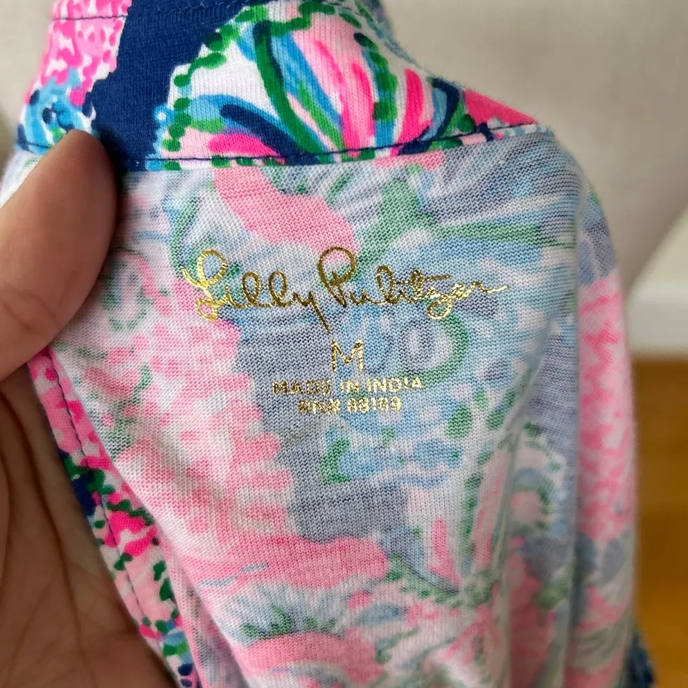 Lilly Pulitzer Lorina Oyster Bay Pink Navy Tiered Sleeveless V-Neck Shift Dress - Image 5