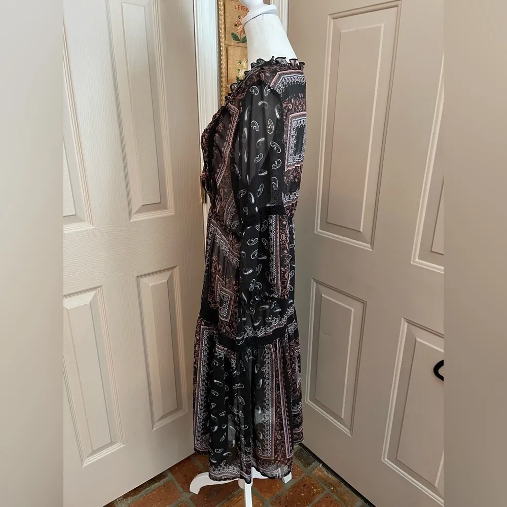 Mimi Chica all sheer boho patchwork paisley 3/4 sleeve dress swimsuit cover. L​ - Image 4