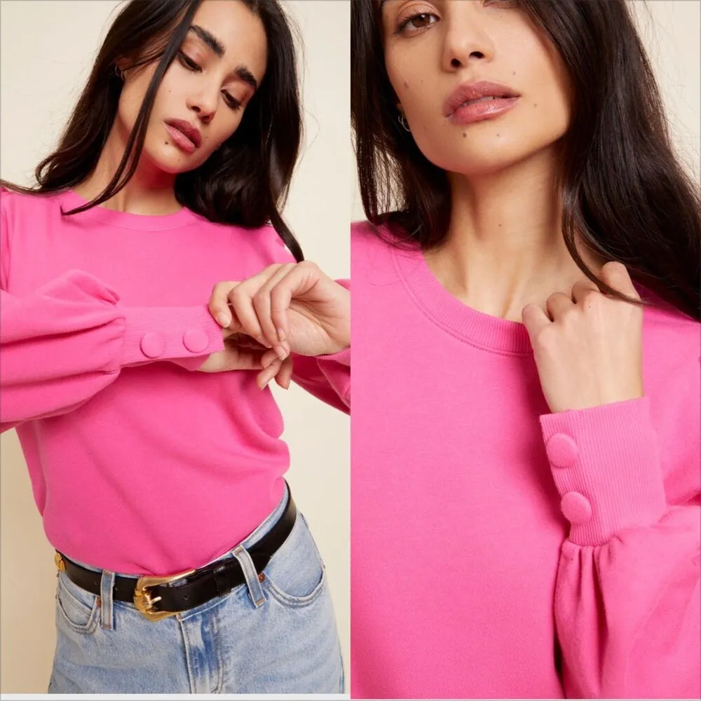 Sunny Sweatshirt Girl Crush Size XS Pink Ribbed Crew Balloon Sleeve - Image 2