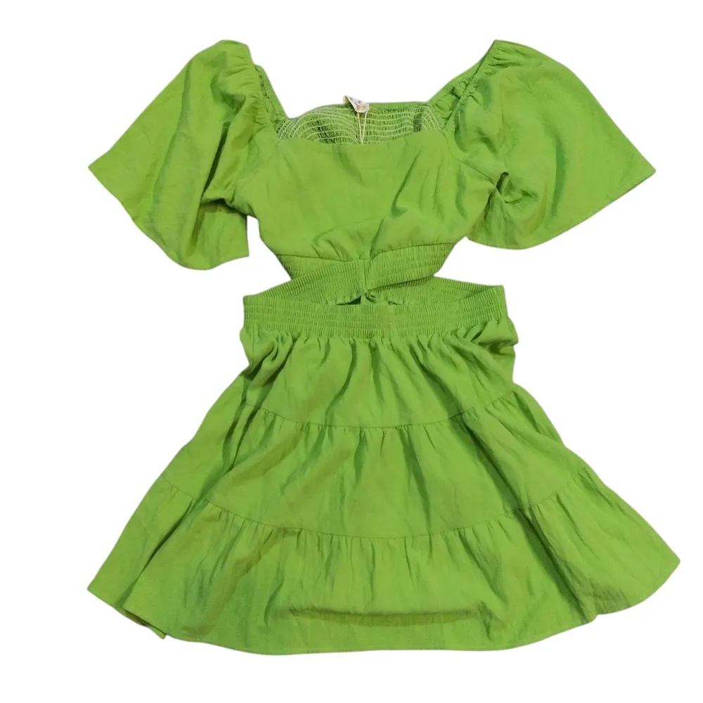 Shy Velvet Green Summer Dress Square Neck Short Sleeves Crossover Waist Sz XL - Image 3