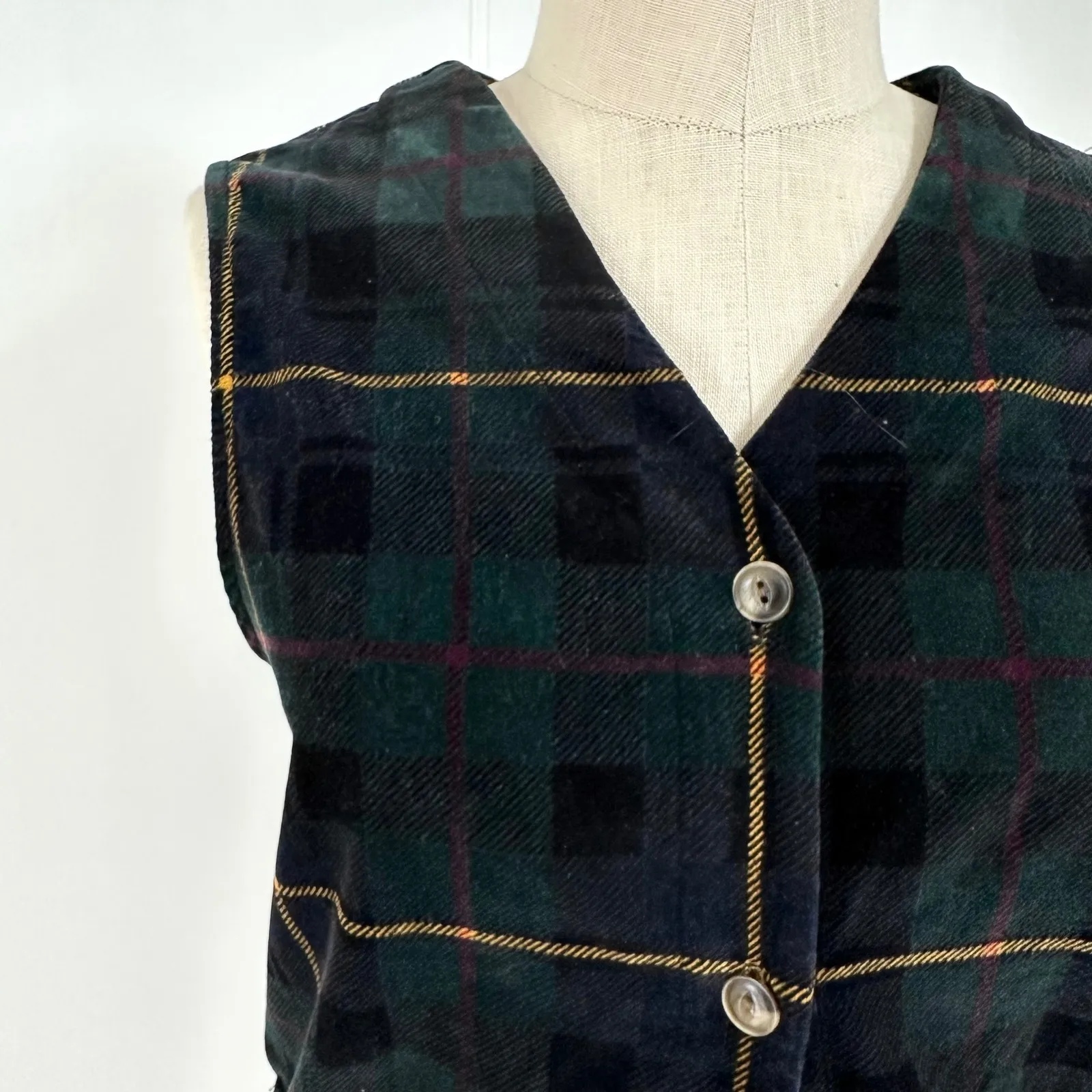 Jones Wear Sport Country Weekend Vest Plaid velour 100 cotton‎ Green Medium - Image 5