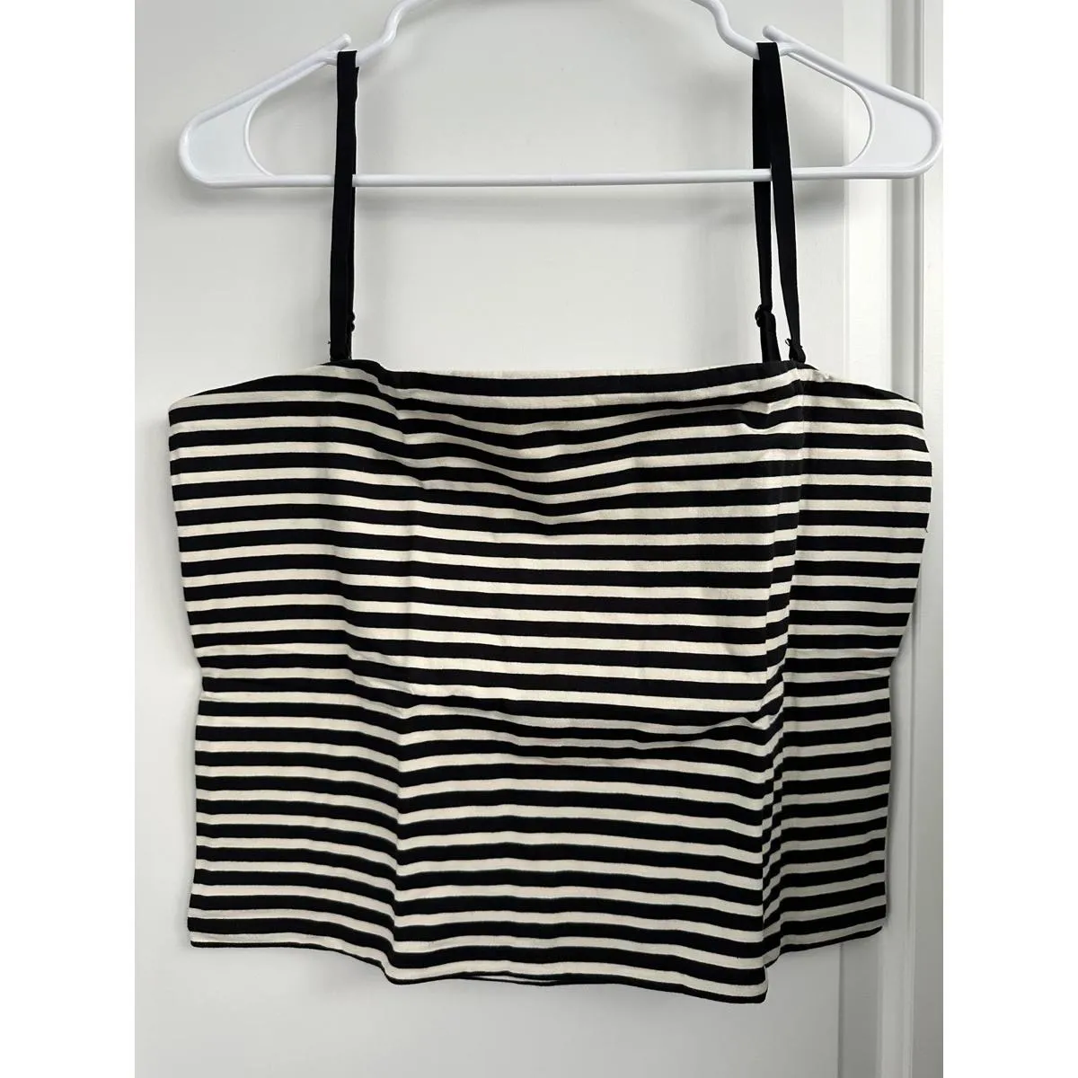 Gap CloseKnit Crop Tube Top Cotton Blend Black Cream Stripe NWT XL - Image 5