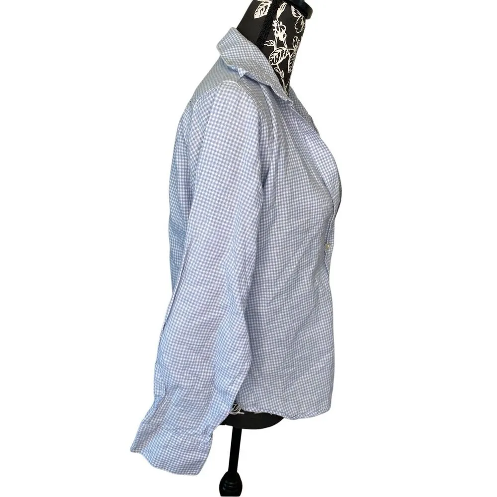 Womens Gingham Button Up Blouse Dress Up Formal Business White Size M - Image 4