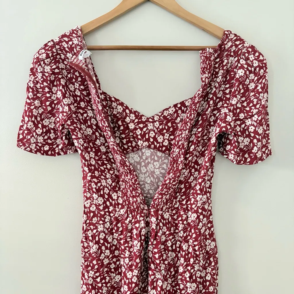 Reformation Brittney floral print mini dress oxblood red white Size 4 - Image 9