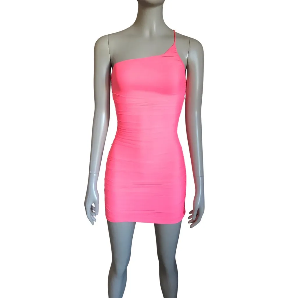 Lucy in the Sky Hot Pink One Shoulder Mini Dress - Image 2