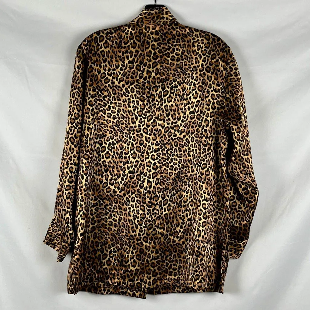 Private Luxury Silky Leopard Animal Print Button Down Shirt Small Brown - Image 2