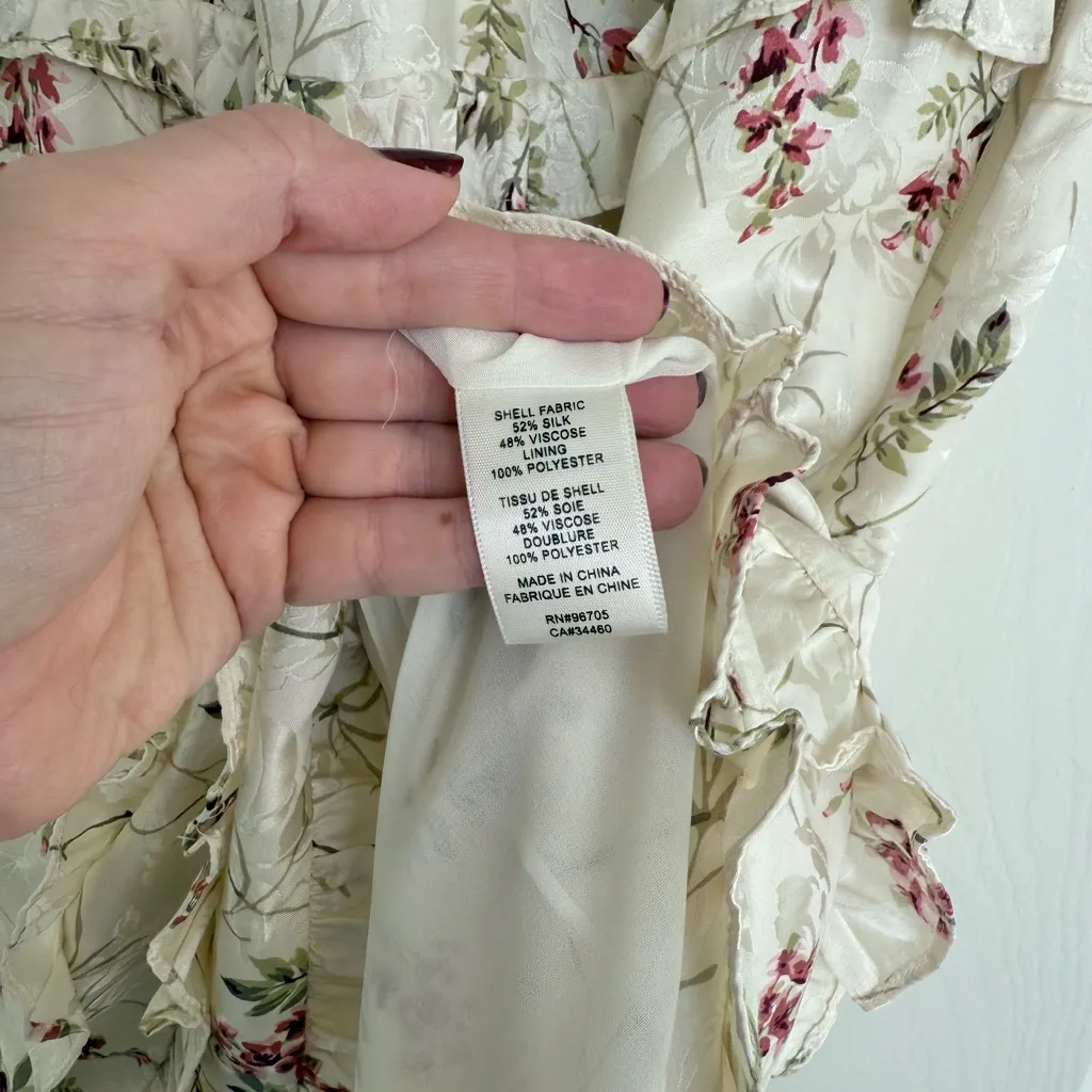 Rebecca Taylor Ivie Floral Ruffle Silk Blend Dress 2 Cream Ivory Pink Combo - Image 9