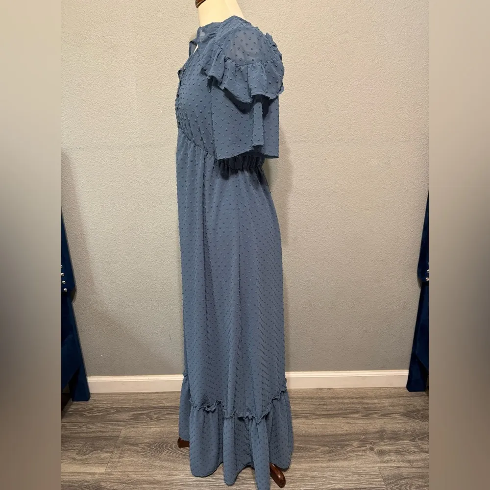 Orange Creek Women Homestead Dreamy Vintage‎ Blue Ruffled Tiered Sundress Size S - Image 7