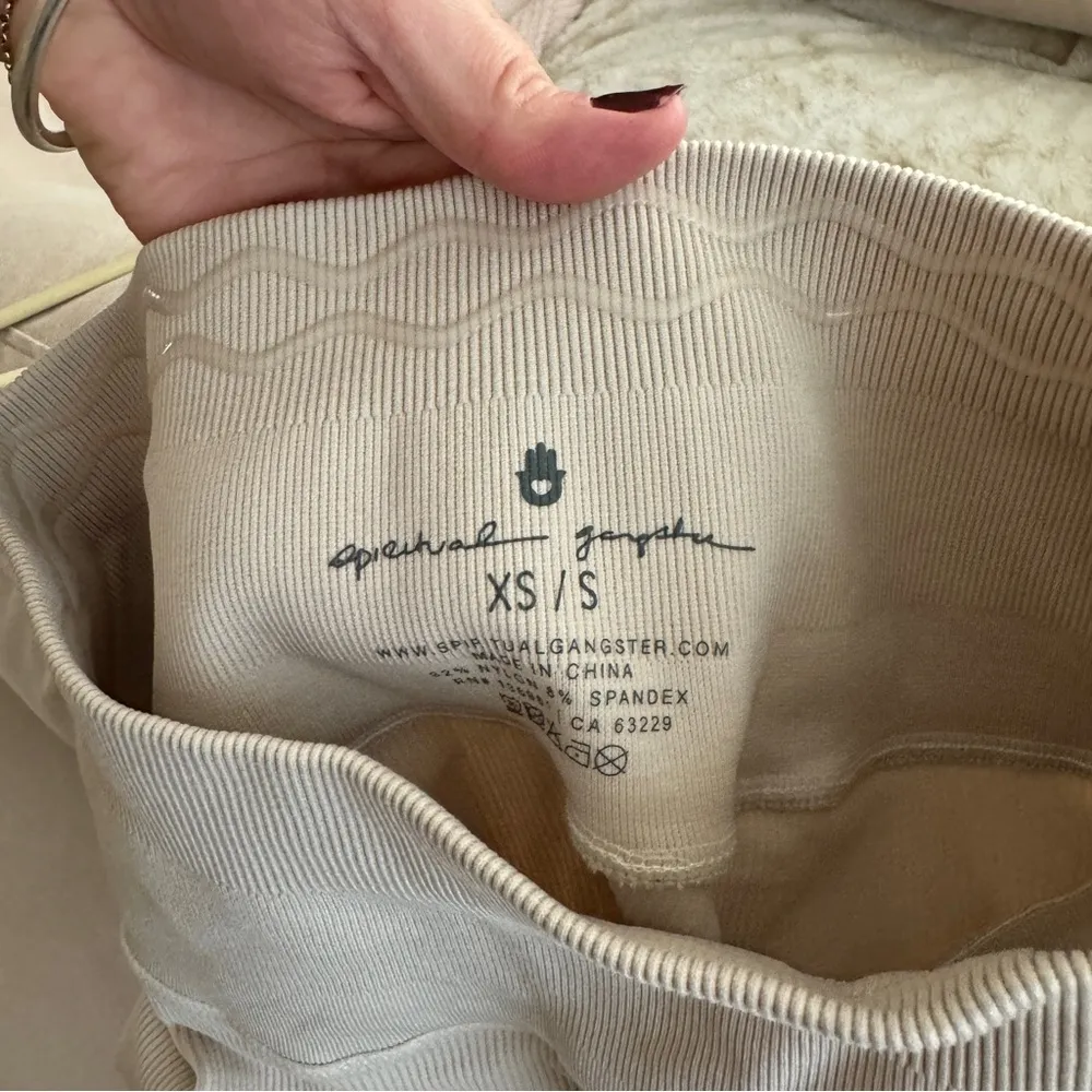 Spiritual Gangster Love Sculpt Biker Shorts beige bone ribbed workout active - Image 3