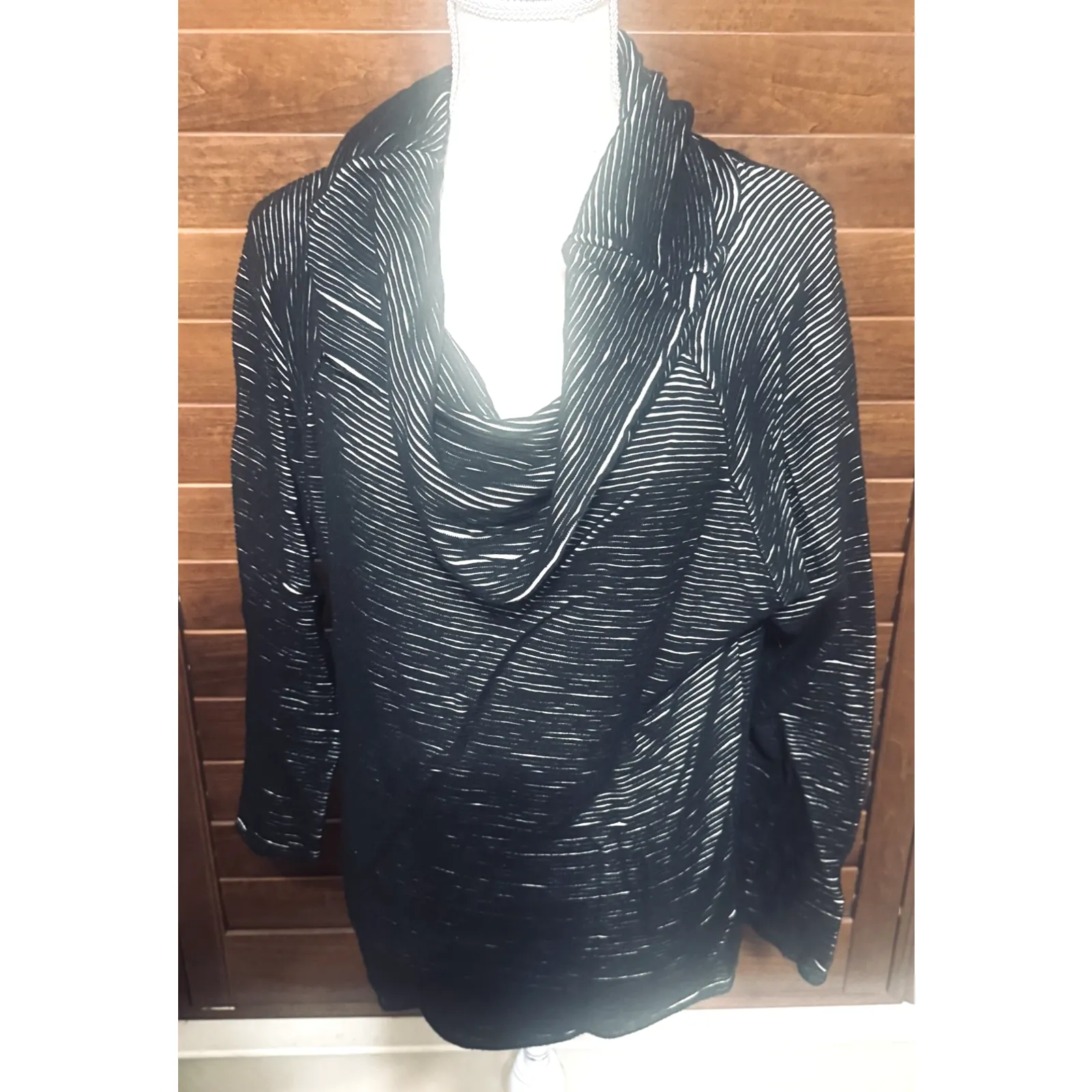 Anthropologie Dolan Left Coast Black Velvet Ribbed Sweater Cowl Neck Top L USA - Image 2
