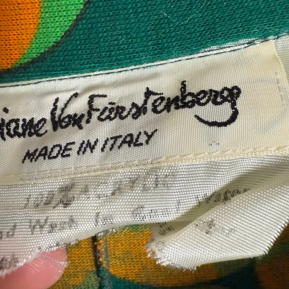 Vintage Diane von Furstenberg 70’s Green Geometric Circle Zip Up Top Size M - Image 11