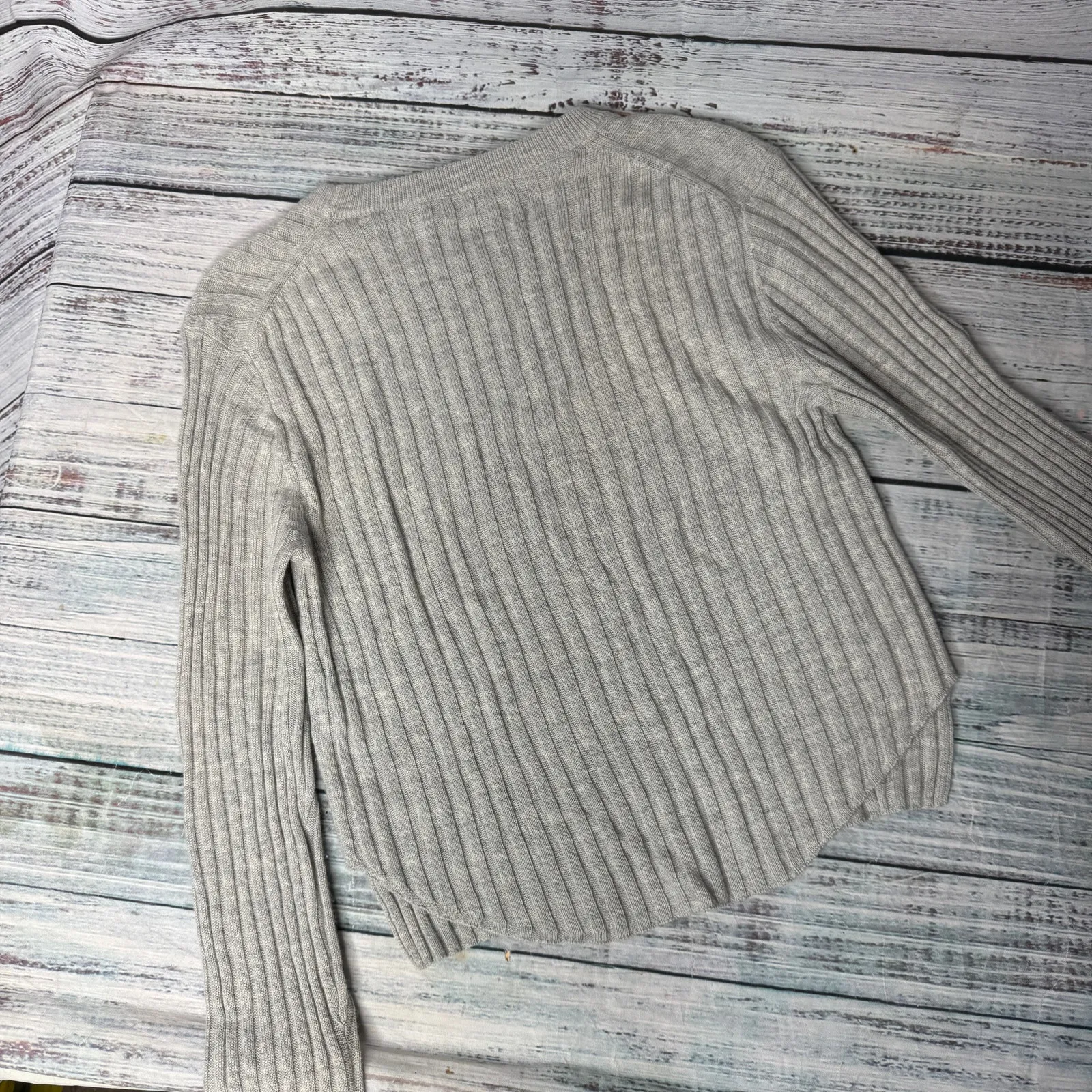 Babaton Ribbed Knit Sweater Gray Long Sleeve Crewneck Aritzia Wool/Linen Sm - Image 4