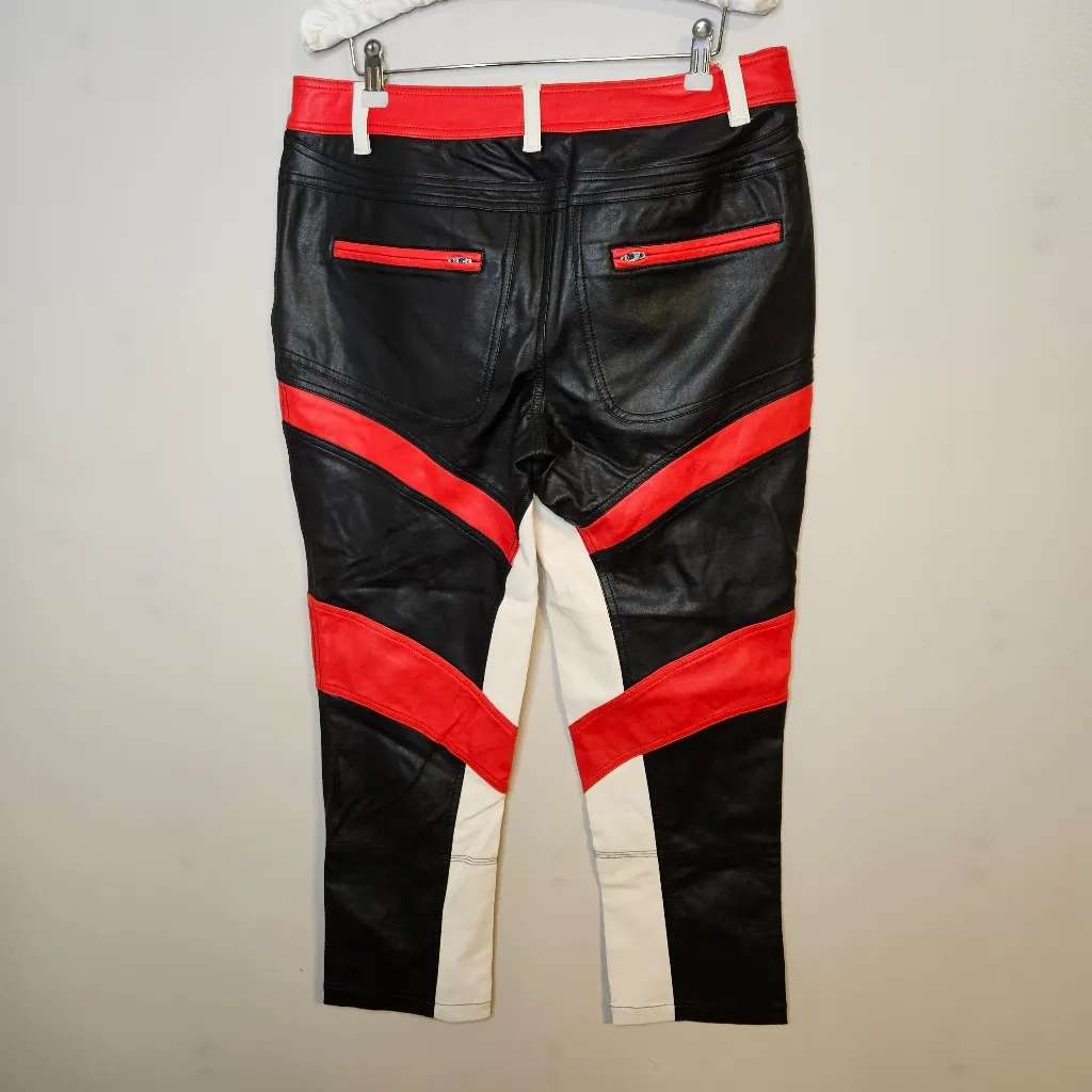 We The Free Color Block Rebel vegan leather moto straight-leg crop daytona 500 - Image 6