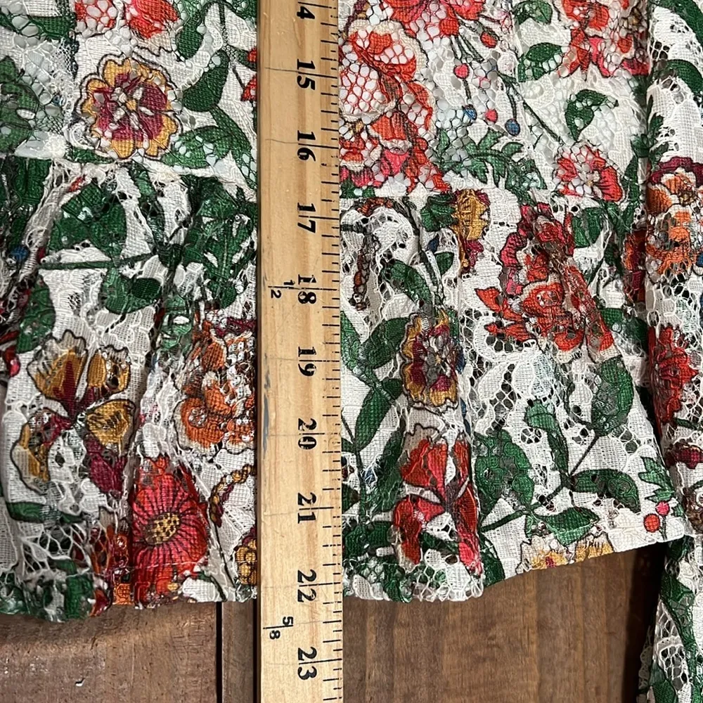 Flying Tomato women’s size small 3/4 zip up back lace floral bell sleeve spring - Image 13