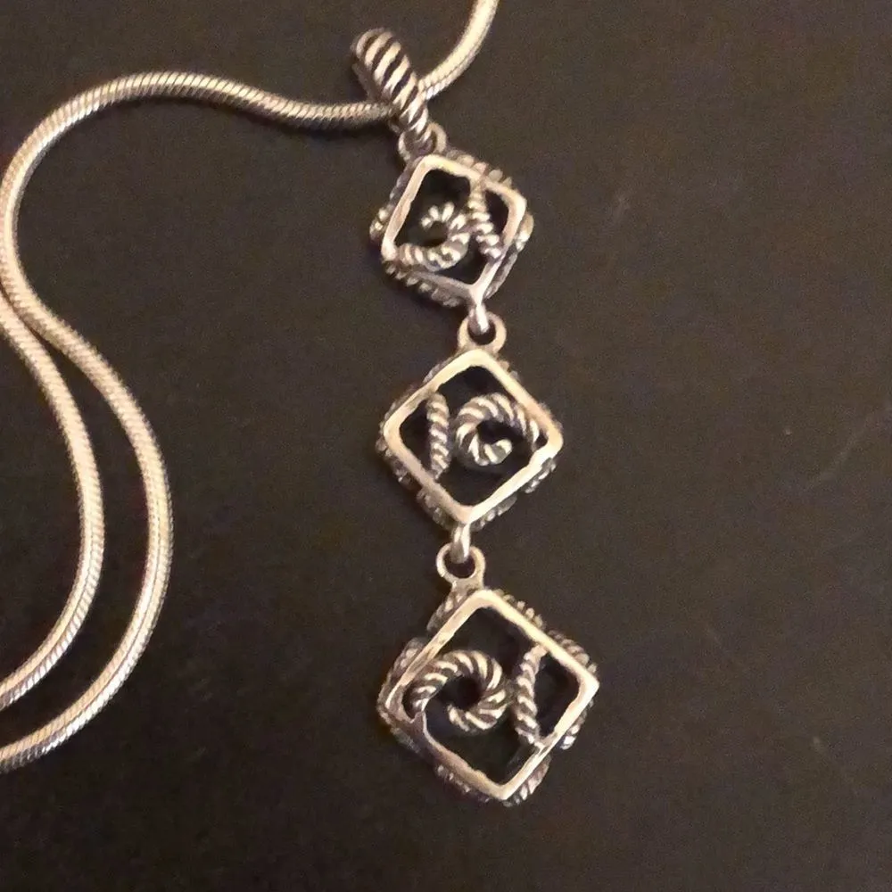 BARSE Oxidized Sterling Silver Triple Drop Scrolling Rope Drop Pendant - Image 8